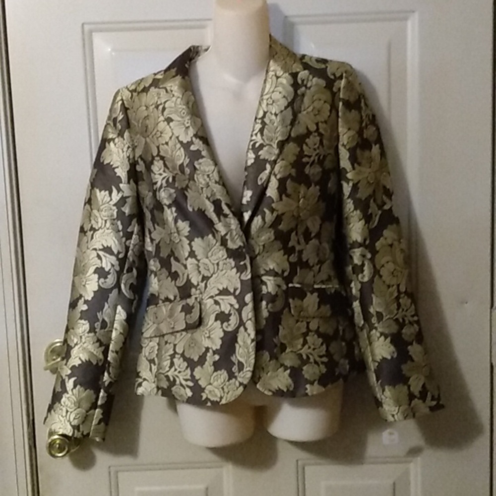 Metallic Baroque Mobwife Textured Gold Black Embroidered Blazer Lux Feel Nwt